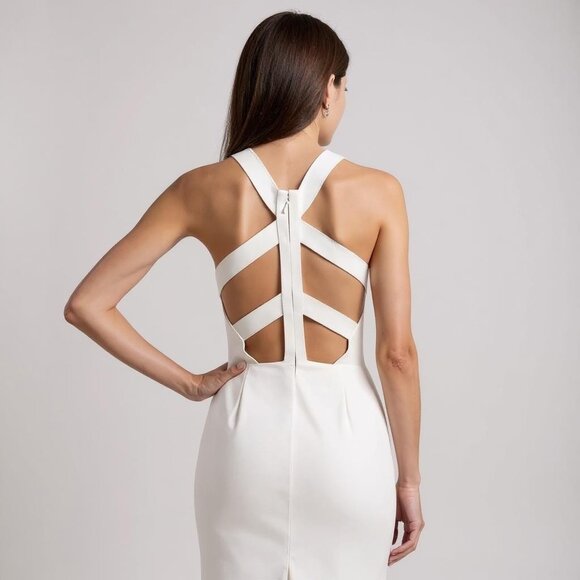 BCBGMaxAzria Plunging Neck Gown Winter White 6 NWOT - Picture 1 of 16